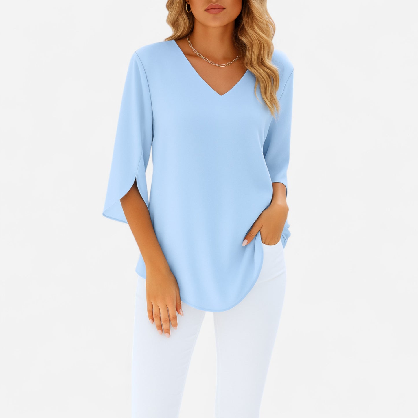 Rialta - Blouse élégante col en V avec manches fendues chic
