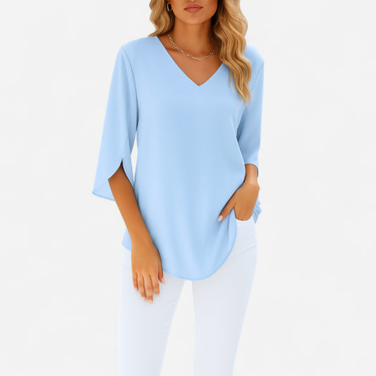 Rialta - Blouse élégante col en V avec manches fendues chic