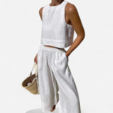 Ensemble Décontracté en Lin - Top Sans Manches & Pantalon Large