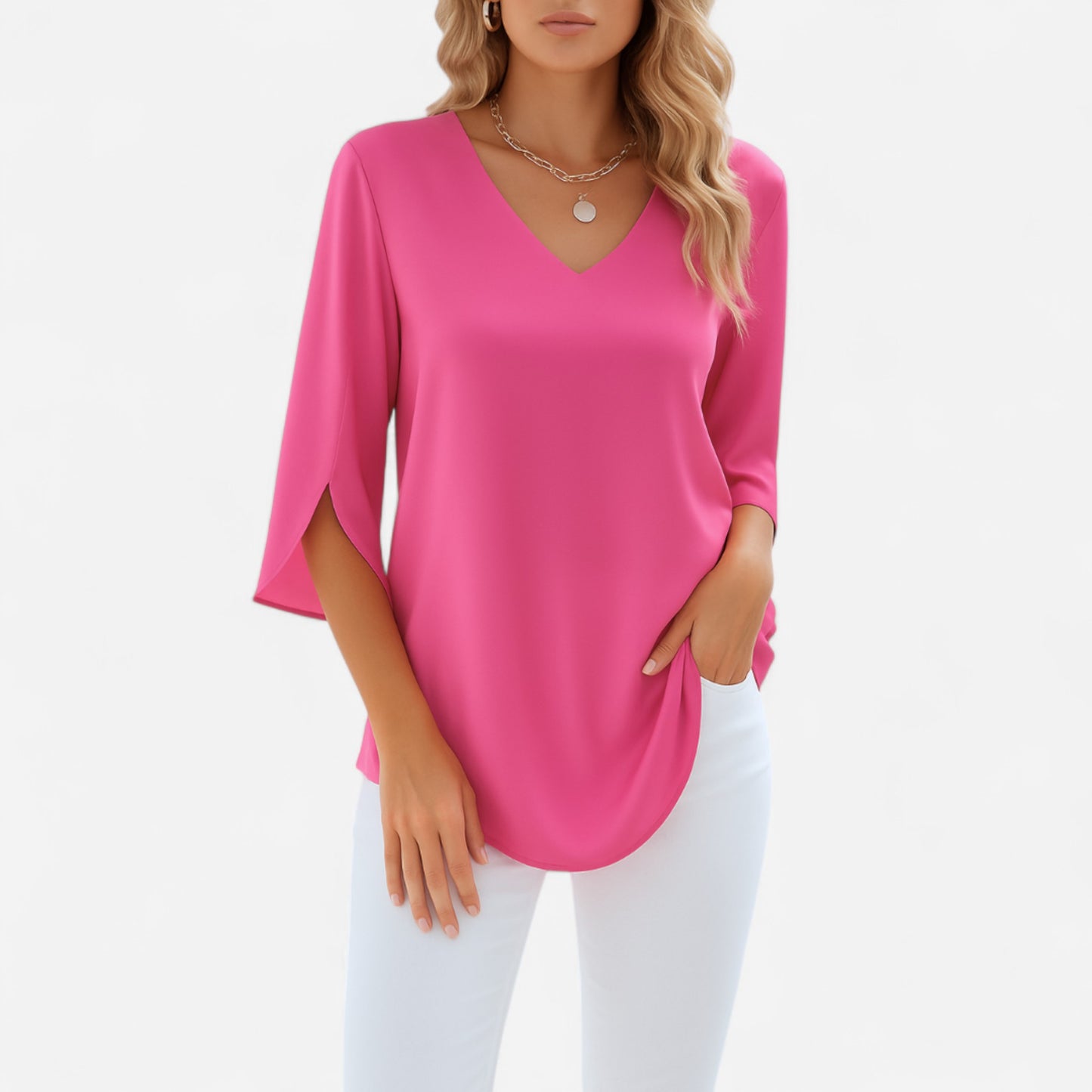 Rialta - Blouse élégante col en V avec manches fendues chic