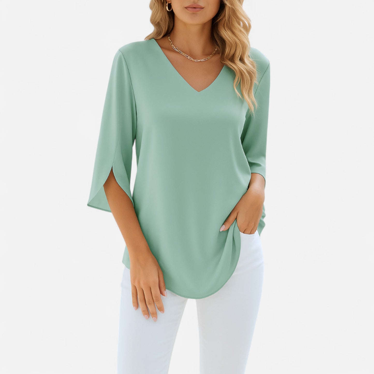 Rialta - Blouse élégante col en V avec manches fendues chic