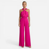 Costume Élégant Femme avec Pantalon Large et Top Col Montant