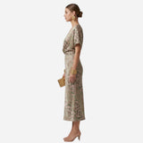 Robe Élégante Femme à Imprimé, Décolleté en V et Nœud Avant, Manches Courtes