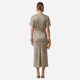 Robe Élégante Femme à Imprimé, Décolleté en V et Nœud Avant, Manches Courtes