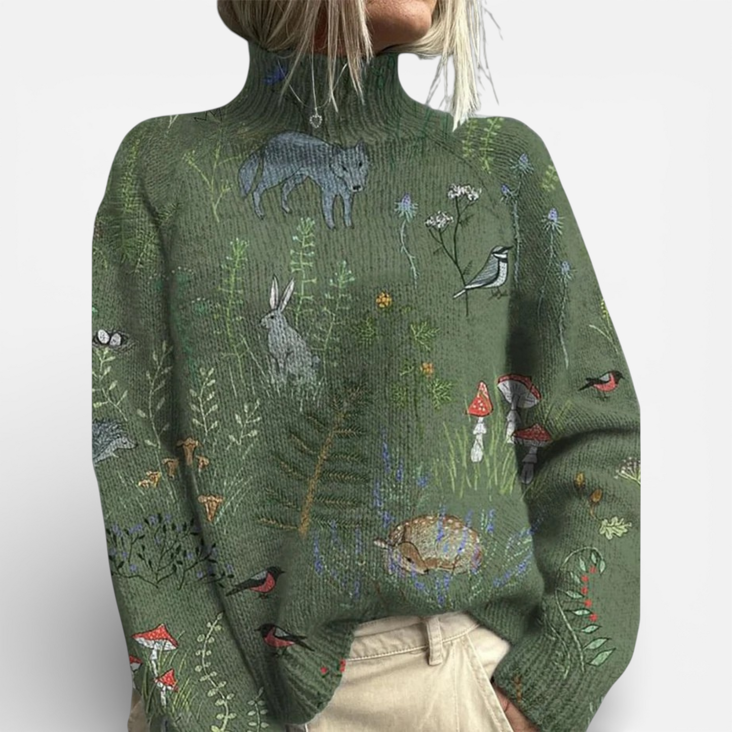 Hana - Pull Tricoté Confortable avec Imprimé Inspiré par la Forêt