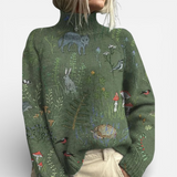 Hana - Pull Tricoté Confortable avec Imprimé Inspiré par la Forêt