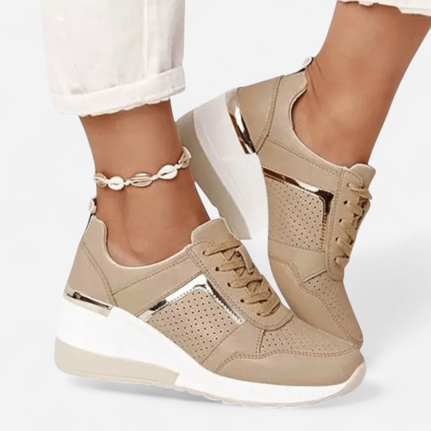 Baskets Élégantes à Talons pour Femmes - Respirantes en Mesh & Cuir PU