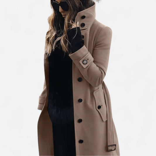 Manteau en Laine à Col Montant - Ceinture Élégant Ajusté Casual