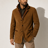 Manteau d'Hiver pour Homme - Veste en Suède à Col Montant Casual