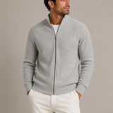 Cardigan Zippé en Maille Côtelée pour Homme - Pull Tricoté à Col Montant