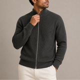 Cardigan Zippé en Maille Côtelée pour Homme - Pull Tricoté à Col Montant