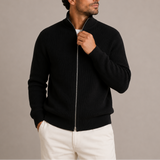 Cardigan Zippé en Maille Côtelée pour Homme - Pull Tricoté à Col Montant