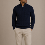 Pull-over pour homme en tricot torsadé à col montant - Zip quart