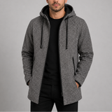 Manteau Long Homme Casual avec Capuche - Veste Extérieure Zipée