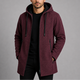 Manteau Long Homme Casual avec Capuche - Veste Extérieure Zipée