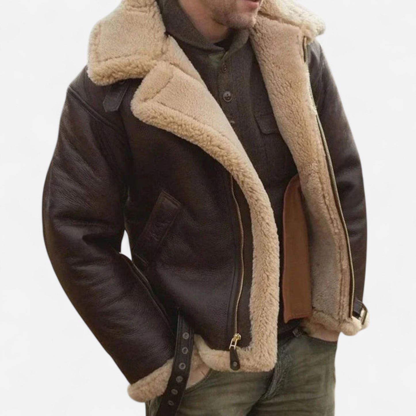 Veste Pilote en Laine de Mouton pour Homme - Style RAF, Col Élégant