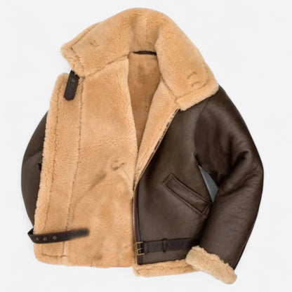 Veste Pilote en Laine de Mouton pour Homme - Style RAF, Col Élégant