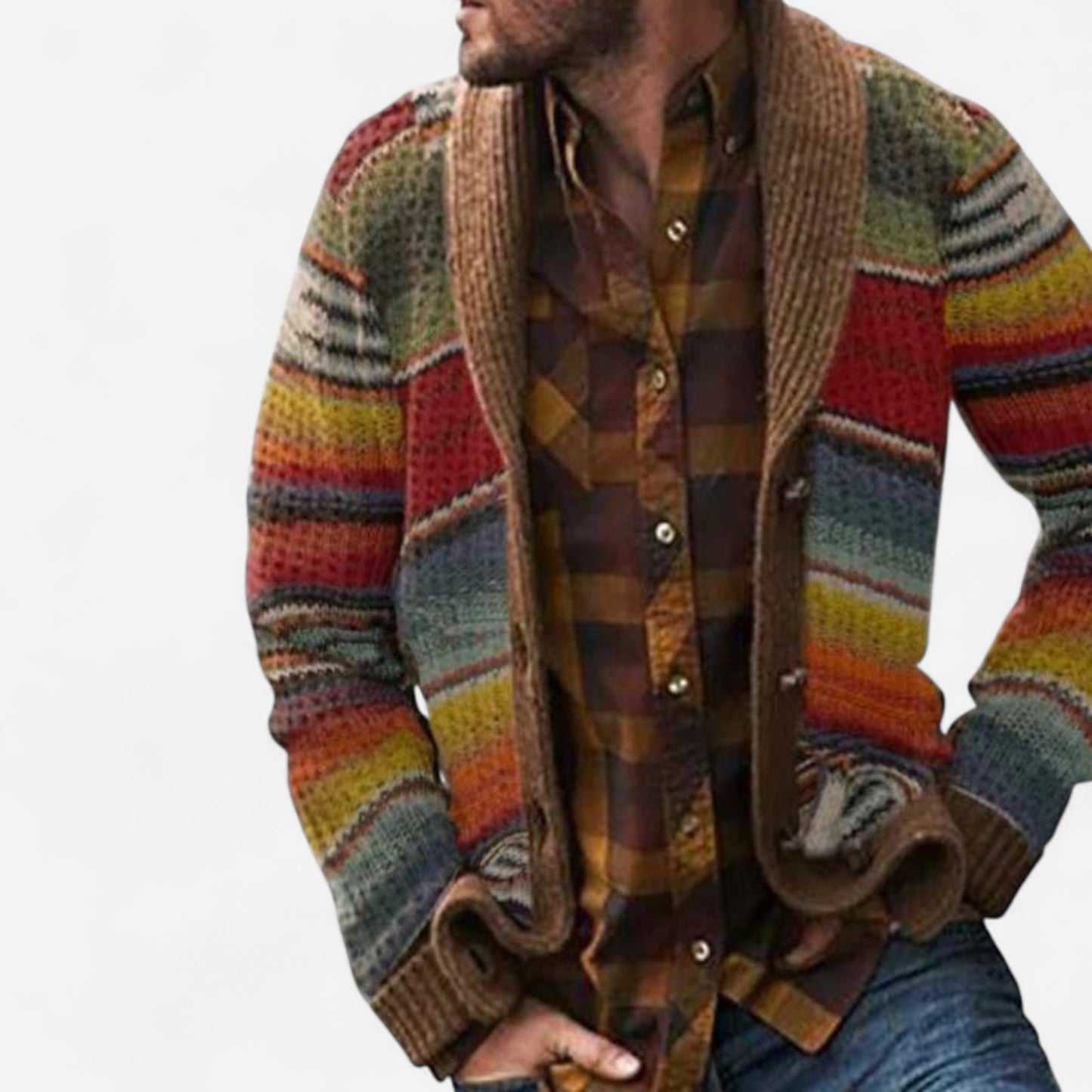 Cardigan en Coton Confortable pour Homme - Rayures Multicolores