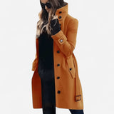 Manteau en Laine à Col Montant - Ceinture Élégant Ajusté Casual