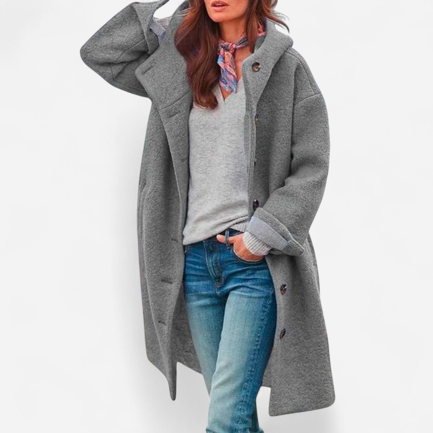 Astrid - Élégant maxi manteau à capuche pour l'automne