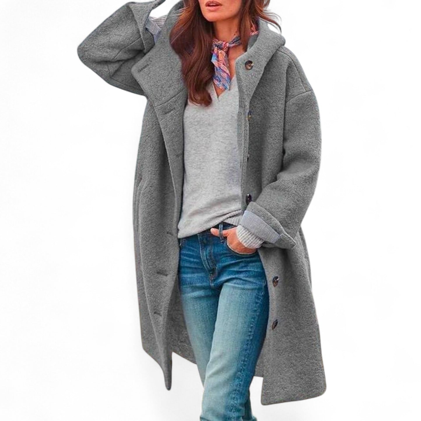 Astrid - Élégant maxi manteau à capuche pour l'automne