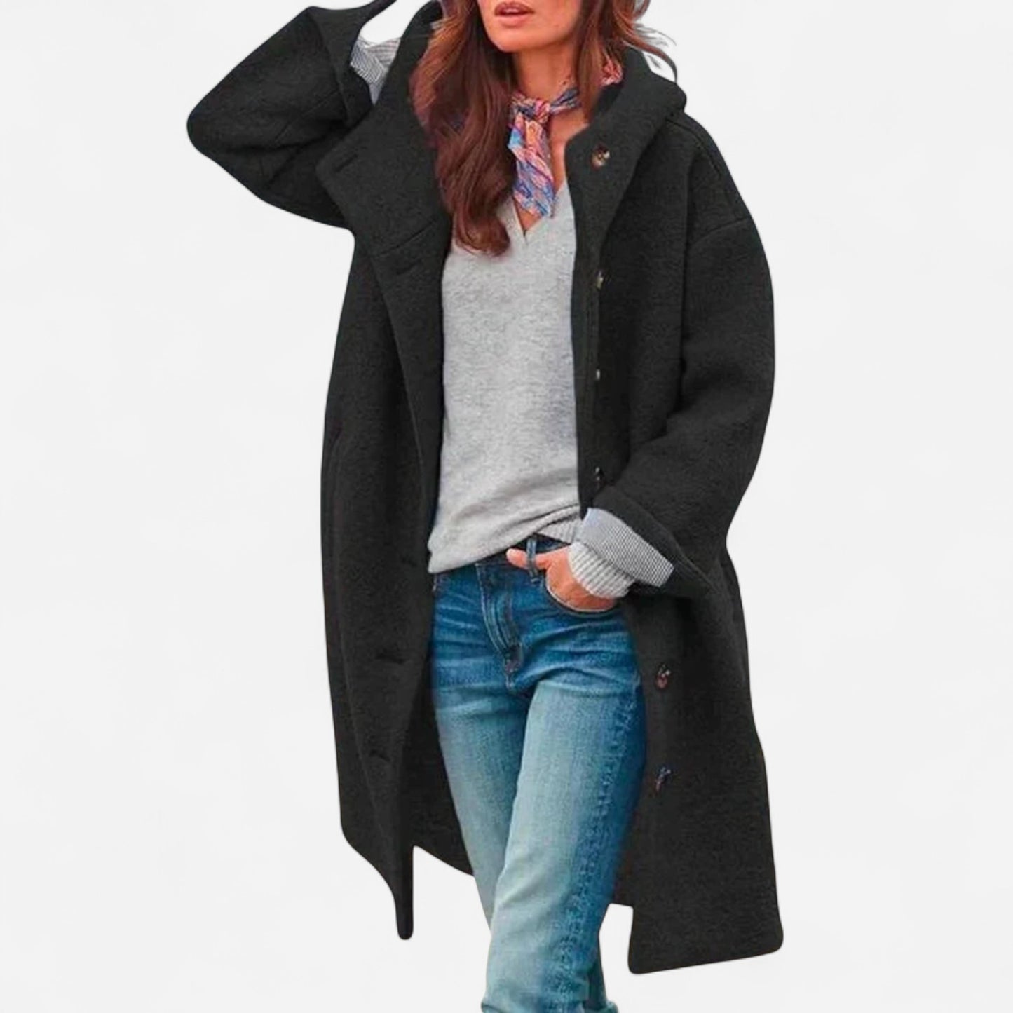 Astrid - Élégant maxi manteau à capuche pour l'automne