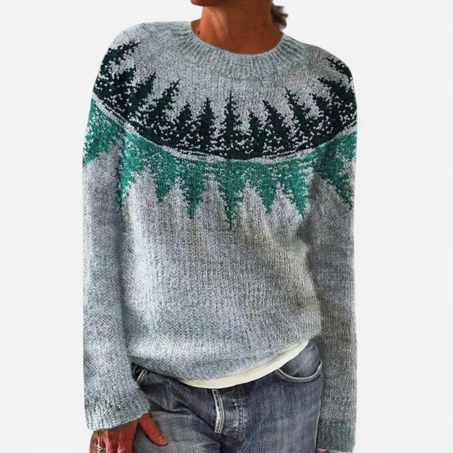 Lena - Pull rétro automnal avec col bateau et motif nordique