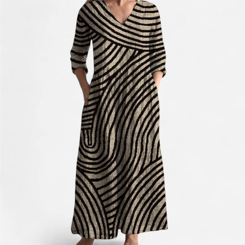 Québec Élégance Dress Arianna - Robe Élégante à Rayures pour un Style Chic et Confortable