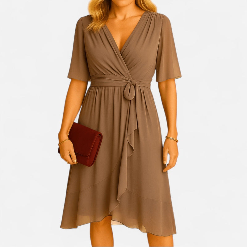 Québec Élégance Dress Elisabeth - Robe d'été chic à col en V pour femmes élégantes