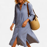 Québec Élégance Dress Linnea - Robe Chemise Rayée Élégante pour Femmes, Style Classique