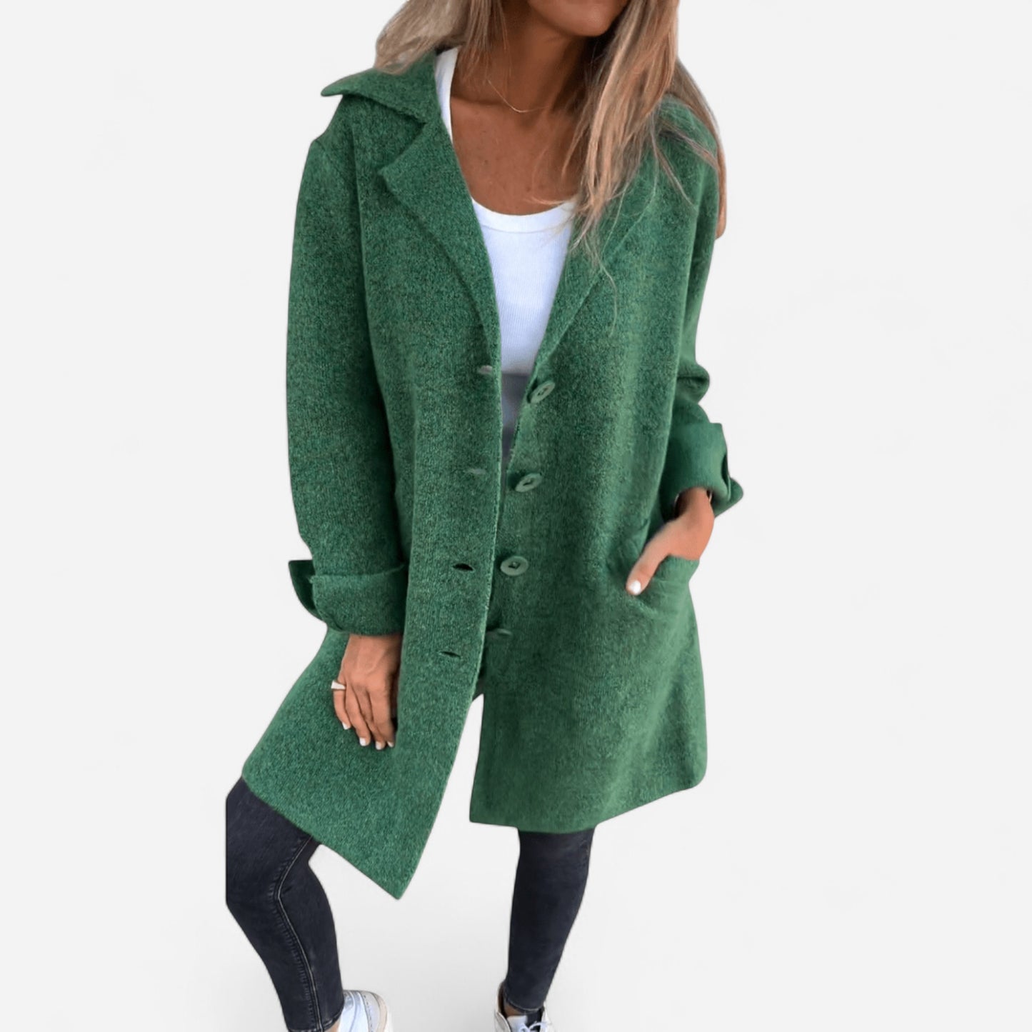 Jill - Manteau long décontracté avec revers en coton élégant