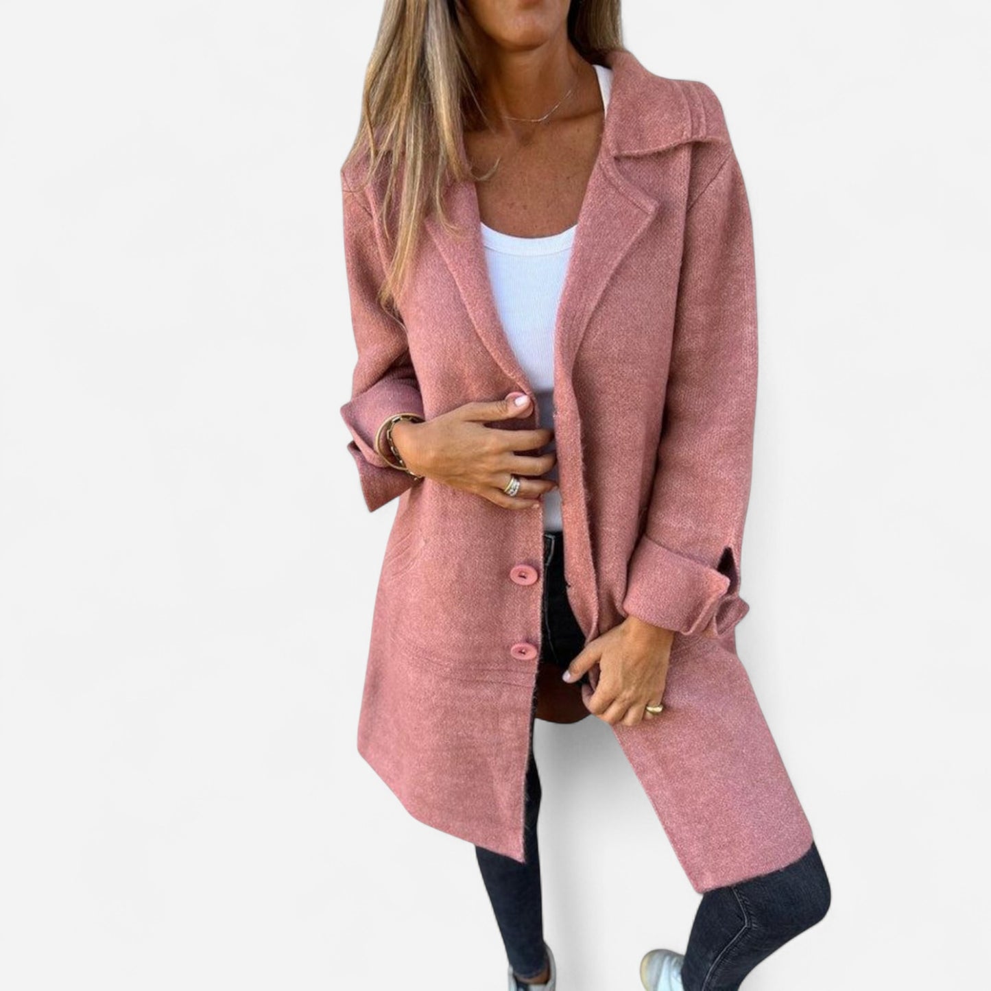 Jill - Manteau long décontracté avec revers en coton élégant