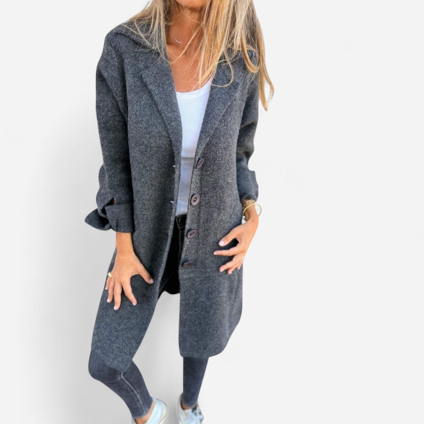 Jill - Manteau long décontracté avec revers en coton élégant