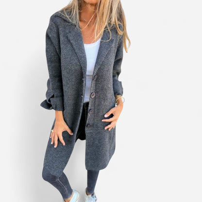 Jill - Manteau long décontracté avec revers en coton élégant