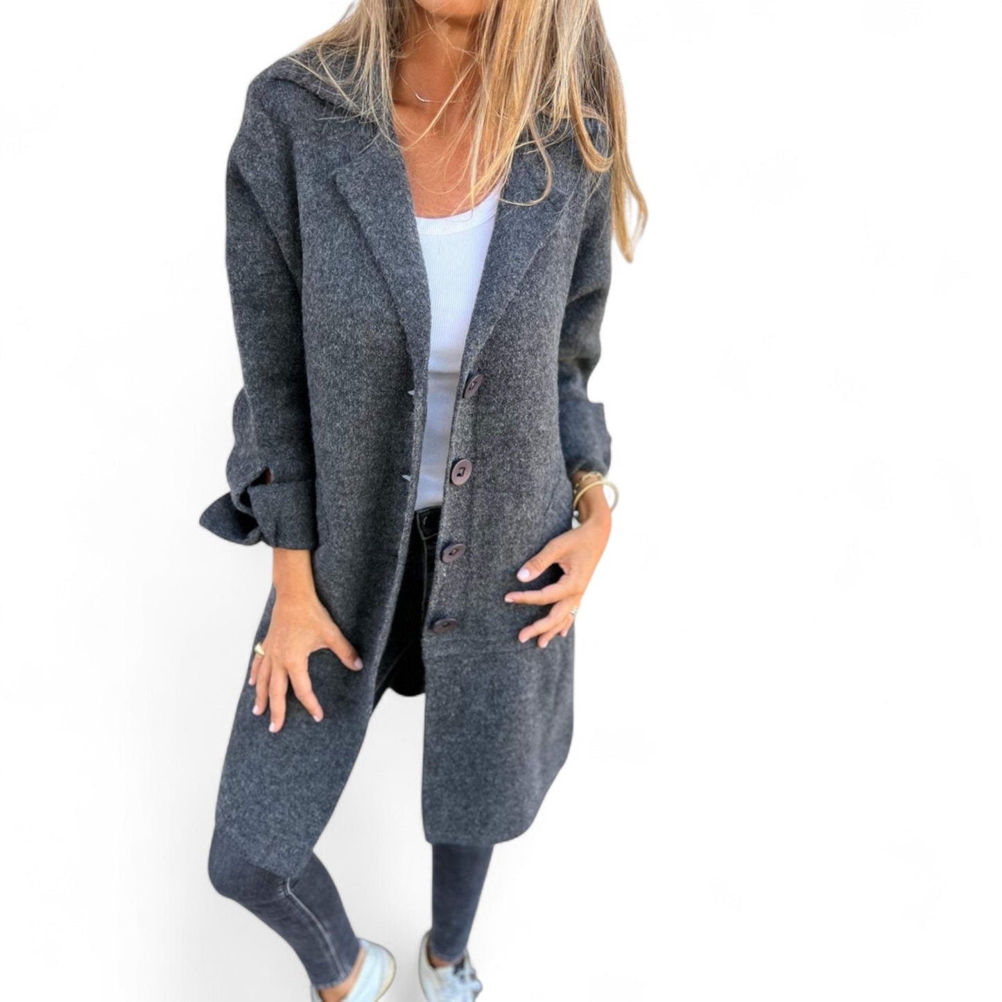 Jill - Manteau long décontracté avec revers en coton élégant