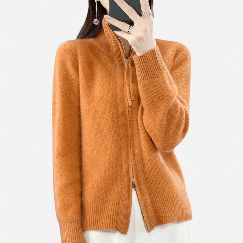 Québec Élégance Lila - Pull zippé en cachemire luxueux et confortable