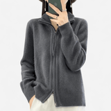 Québec Élégance Lila - Pull zippé en cachemire luxueux et confortable