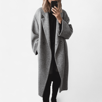 Québec Élégance Margot - Manteau d'affirmation élégant en gris oversize