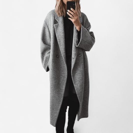 Québec Élégance Margot - Manteau d'affirmation élégant en gris oversize