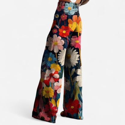 Québec Élégance Pants Atasha - Pantalon à jambes larges avec imprimé fleuri