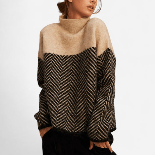 Québec Élégance Sweater Ella - Pull en cachemire avec col montant et motif chevrons