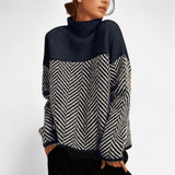 Québec Élégance Sweater Ella - Pull en cachemire avec col montant et motif chevrons
