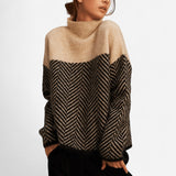 Québec Élégance Sweater Ella - Pull en cachemire avec col montant et motif chevrons