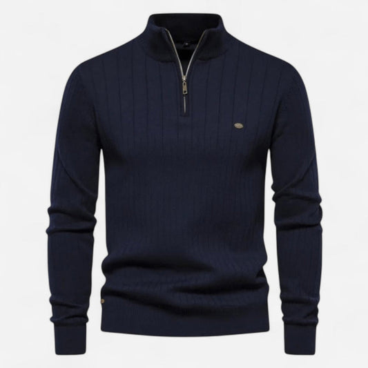 Québec Élégance Sweater Jenson - Pull à fermeture éclair quart de tour avec rayures élégantes