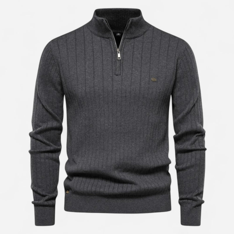 Québec Élégance Sweater Jenson - Pull à fermeture éclair quart de tour avec rayures élégantes