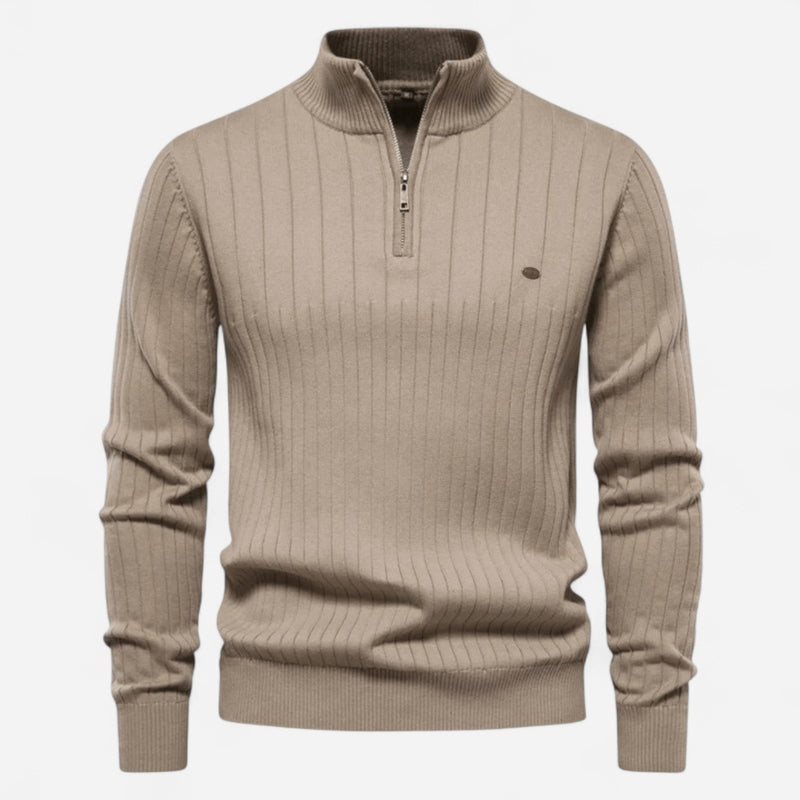 Québec Élégance Sweater Jenson - Pull à fermeture éclair quart de tour avec rayures élégantes