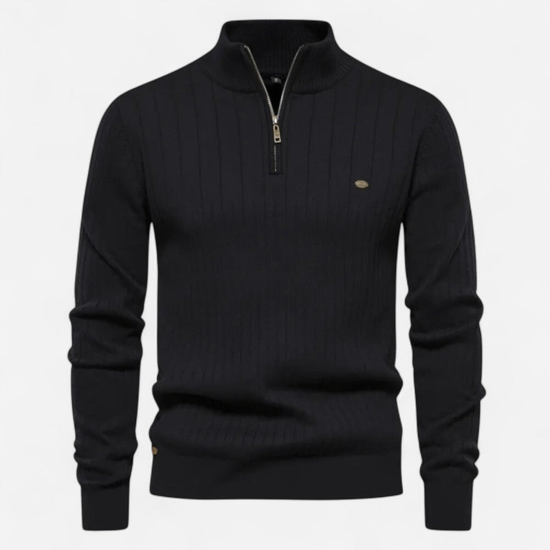 Québec Élégance Sweater Jenson - Pull à fermeture éclair quart de tour avec rayures élégantes