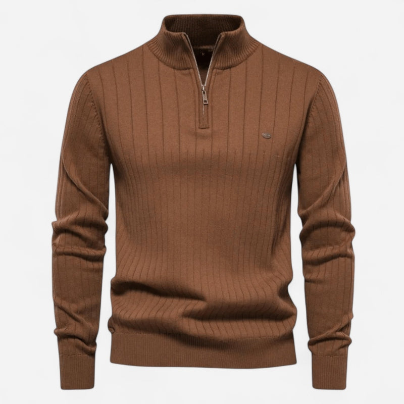 Québec Élégance Sweater Jenson - Pull à fermeture éclair quart de tour avec rayures élégantes