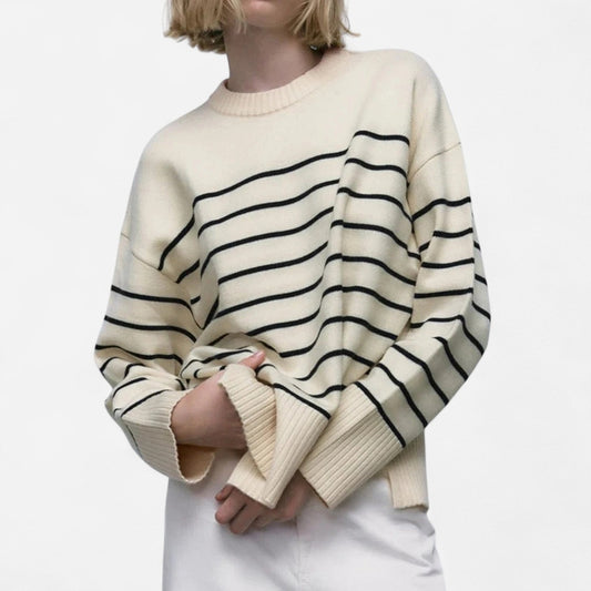 Québec Élégance Sweater Louisa - Pull rayé couture confortable pour un style urbain