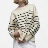 Québec Élégance Sweater Louisa - Pull rayé couture confortable pour un style urbain